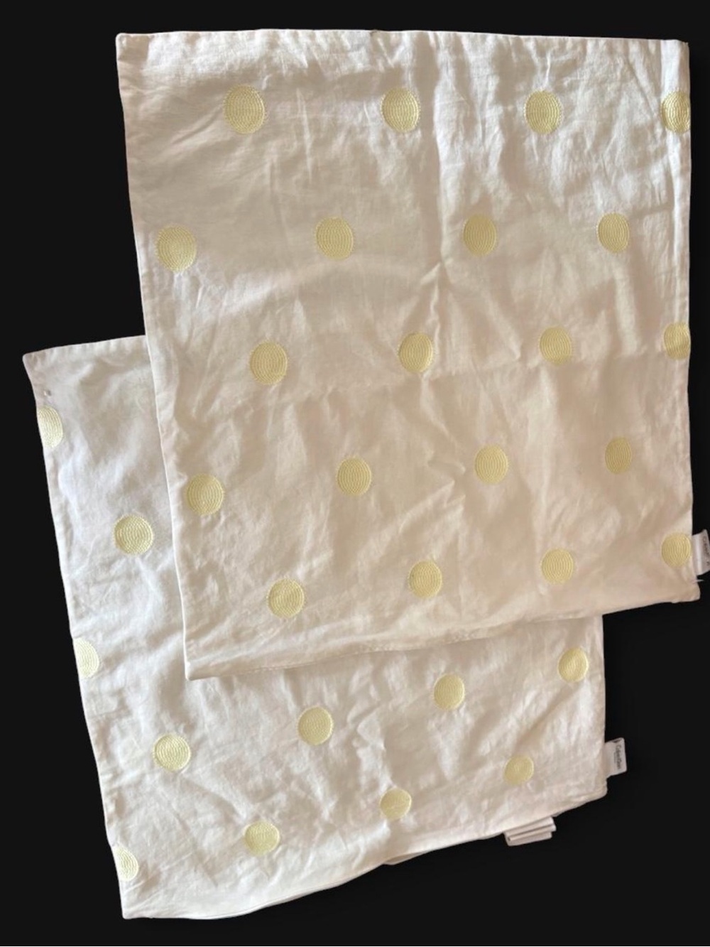 Calvin Klein White Pillow Shams with Pale Yellow Dot Embroidery